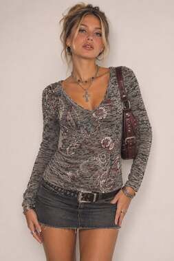 Vintage Y2K Pink Lotus Floral Rhinestone Burnout Fairy Tee Top XL Thermal Artsy